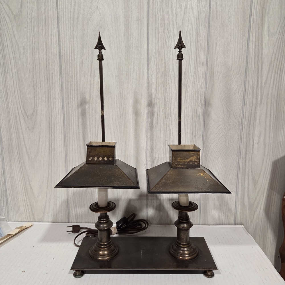 French Bouillotte XVI Tole Desk Table Lamp Mid Century Hand Painted 20" HEAVY
